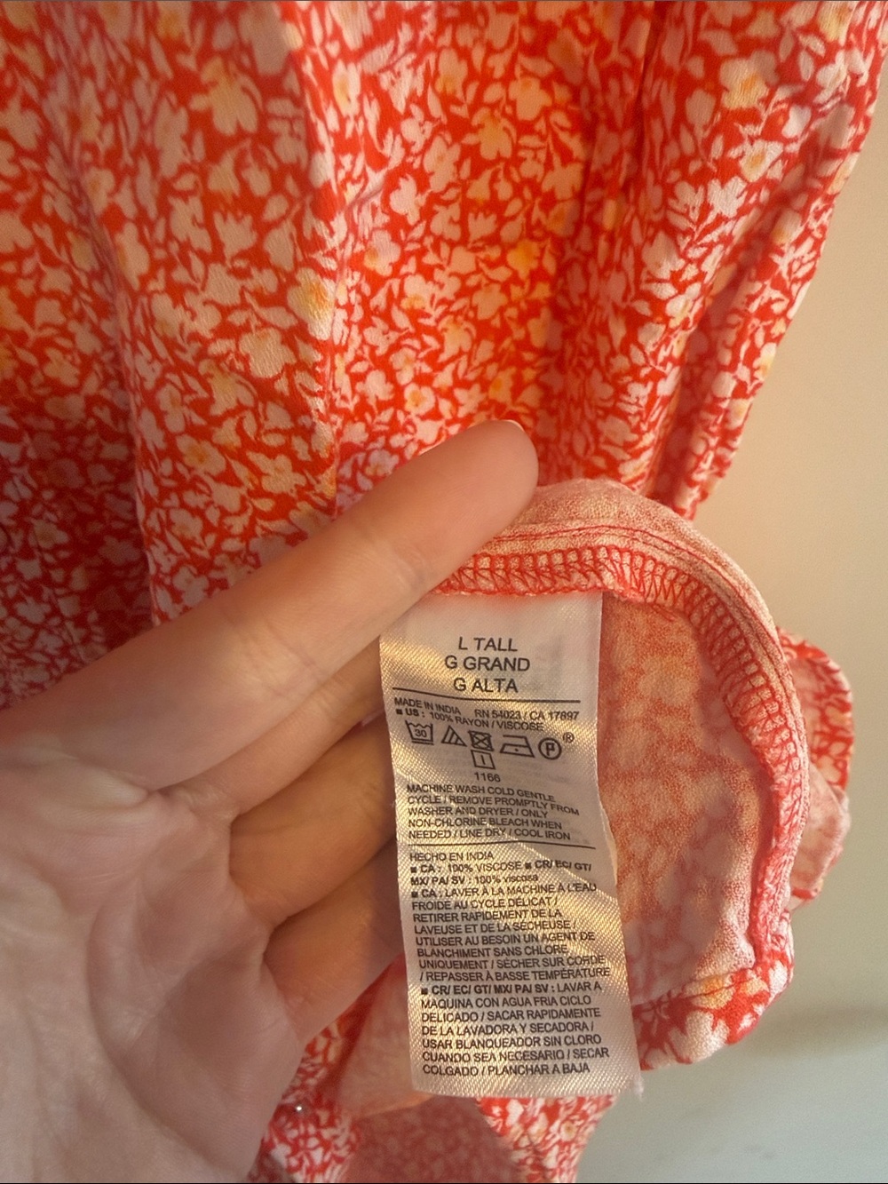 Old Navy Women’s Orange & White Floral Button Front Dress Sz Large Tall - Picture 5 of 6